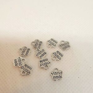 Hand Made - 10 Cute Metal Charms Shaped Like a Flower - Hand Made Text